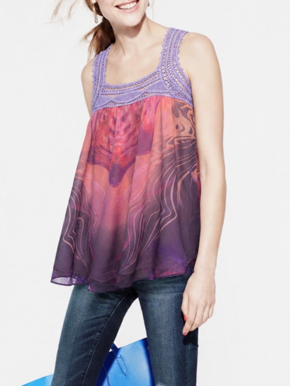 Printed Silk Chiffon Tank (0314)